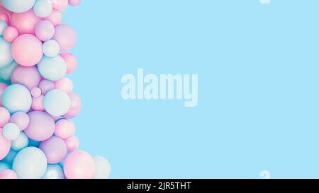Bunte Luftballons Hintergrund, druckvolle Pastellfarben und weichen Fokus. Rosa und Minze Luftballons Foto Wand Geburtstag Dekoration. Speicherplatz kopieren. Webbanner. Hochzeitsfeier. Stockfoto