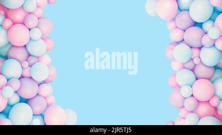Bunte Luftballons Hintergrund, druckvolle Pastellfarben und weichen Fokus. Rosa und Minze Luftballons Foto Wand Geburtstag Dekoration. Speicherplatz kopieren. Webbanner. Hochzeitsfeier. Stockfoto