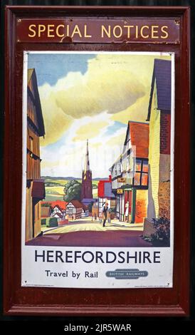 Poster mit besonderen Hinweisen zu Herefordshire, Reisen mit der Bahn, 1950er mit der britischen Eisenbahn, England, Großbritannien Stockfoto