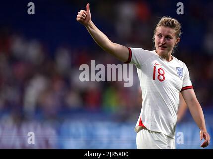 Aktenfoto vom 02-07-2019 von Englands Ellen White. Englands Rekord-Torschützenkönig Ellen White hat mit sofortiger Wirkung ihren Rücktritt vom Fußball angekündigt. Ausgabedatum: Montag, 22. August 2022. Stockfoto