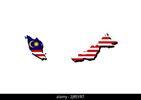 Silhouette der Karte von Malaysia mit seiner Flagge Stockfoto