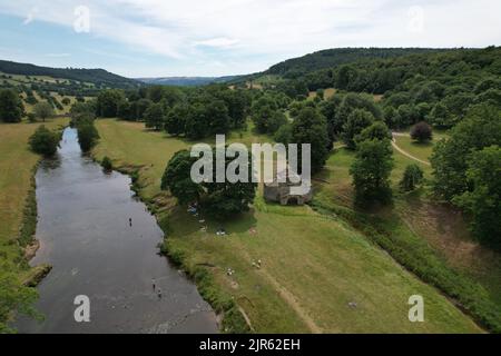 Chatsworth House Derbyshire Dales England, Drohnenansicht Stockfoto