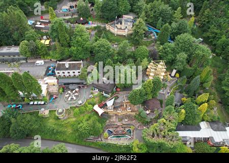 Gullivers Königreich, Matlock Bath UK Drohne Luftaufnahme Stockfoto