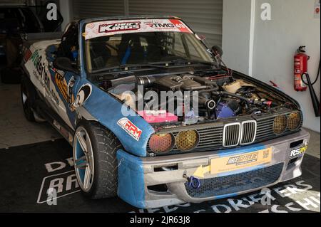 Die Details des Motors eines BMW E30 Pickups für Drift-Rennen vorbereitet Stockfoto