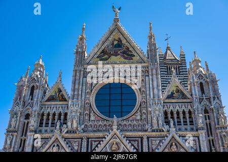 Detail der westlichen façade des Duomo di Siena auf der Piazza del Duomo in Siena, Toskana, Italien Stockfoto