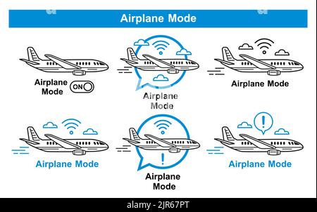 Flugmodus-Schalter am Mobiltelefon-Leitungssymbol. Schalten Sie das Smartphone offline. Flugzeug am Telefon. WIFI-Internetverbindung. Web-Einstellung. Vektor Stock Vektor