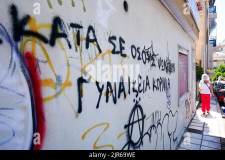 Anarchistische Graffiti, Straßenansicht, Kavala, Mazedonien, Nordostgriechenland Stockfoto