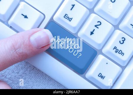 Konzeptionelle Darstellung Wer sind Sie, Wort geschrieben auf Einführung Identifizieren Sie sich Persönlichkeit mag Abneigungen -48721 Stockfoto