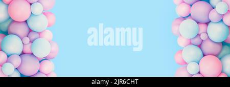 Bunte Luftballons Hintergrund, druckvolle Pastellfarben und weichen Fokus. Rosa und Minze Luftballons Foto Wand Geburtstag Dekoration. Speicherplatz kopieren. Webbanner. Hochzeitsfeier. Stockfoto