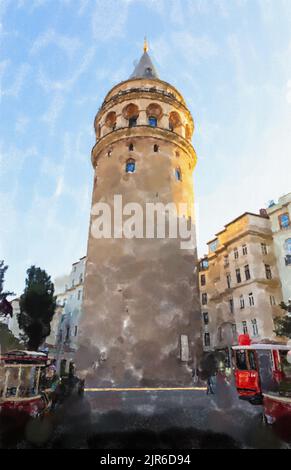 Galata-Turm in Istanbul. Aquarellbild. Stockfoto