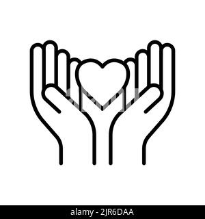 Hand-Symbol mit Herz. Symbol im Zusammenhang mit Nächstenliebe, Zuneigung, Liebe. Liniensymbole. Einfaches Design bearbeitbar Stock Vektor