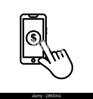 Hand-Touch-Symbol mit Dollar im Handy . Symbol für wohltätige Zwecke, Unternehmen. Liniensymbole. Einfaches Design bearbeitbar Stock Vektor