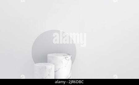 Marmor Podium Plattform Produktdisplay auf minimalistischen Hintergrund Studio. Leerer Sockel. Vertikale Größe. 3D Rendering. Stockfoto