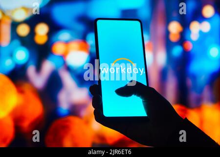 Brasilien. 22. August 2022. In dieser Abbildung wird das Workday-Logo auf einem Smartphone-Bildschirm angezeigt. (Bild: © Rafael Henrique/SOPA Images via ZUMA Press Wire) Stockfoto