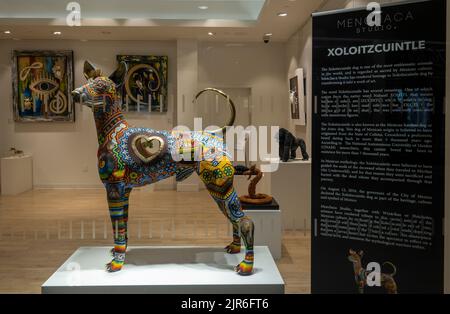 Xoloitzcuintle haarloser Hund, gemalt im Fenster des Menchaca Studios in Downtown Manhattan NYC Stockfoto