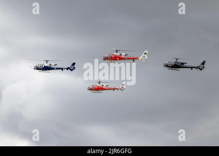 Gazelle Squadron 4-Ship Display Team, in der Luft auf der Fly Navy Airshow in Shuttleworth am 3.. Juli 2022 Stockfoto