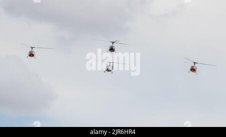 Gazelle Squadron 4-Ship Display Team, in der Luft auf der Fly Navy Airshow in Shuttleworth am 3.. Juli 2022 Stockfoto