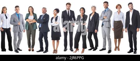 Gruppe von vielen Geschäftsleuten Team isoliert auf weißem Hintergrund, Porträts in voller Länge Design-Element Stockfoto