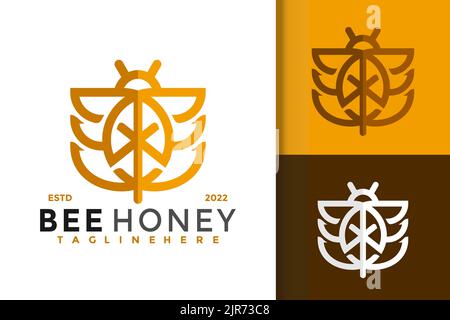Ein Vektor von Bienendesign-Logo auf weißem und braunem Hintergrund mit bearbeitbarem Text Stock Vektor