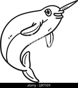 Narwhal isolierte Malseite für Kinder Stock Vektor