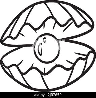 Pearl in Sea Shell isolierte Malvorlagen für Kinder Stock Vektor