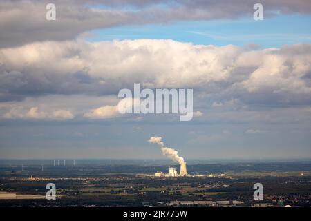 Luftaufnahme, Fernansicht zum Kohlekraftwerk Lünen Trianel und Rauchwolke mit Blick aus Dortmund, Ruhrgebiet, Nordrhein-Westfalen, Deutschland, Stockfoto