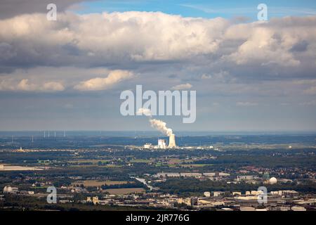 Luftaufnahme, Fernansicht zum Kohlekraftwerk Lünen Trianel und Rauchwolke mit Blick aus Dortmund, Ruhrgebiet, Nordrhein-Westfalen, Deutschland, Stockfoto