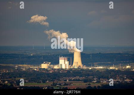 Luftaufnahme, Fernansicht zum Kohlekraftwerk Lünen Trianel und Rauchwolke mit Blick aus Dortmund, Ruhrgebiet, Nordrhein-Westfalen, Deutschland, Stockfoto