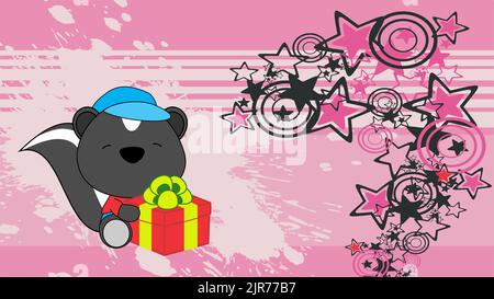 Baby skunk chibi Cartoon Hintergrund hält Geschenk-Box Vektor-Format Stock Vektor