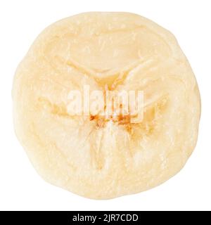 Banane in Scheiben schneiden auf weißem Hintergrund, Beschneidungspfade, volle Tiefenschärfe Stockfoto