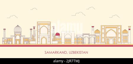 Cartoon Skyline Panorama der Stadt Samarkand, Usbekistan - Vektor-Illustration Stock Vektor