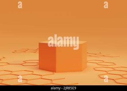 Sechseckiger Sockel für Produktdisplay-Modelle. 3D Rendering-Illustration. Stockfoto