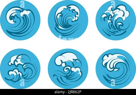 Symbole für Tsunami-Wellen Stock Vektor