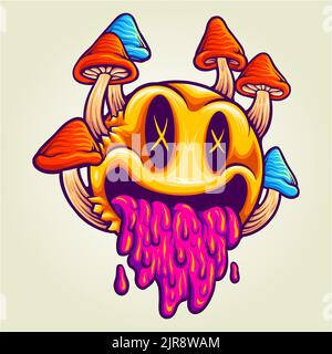 Lustige psychedelisch Pilze Emoticons bunte Vektor-Illustrationen für Ihre Arbeit Logo, Merchandise T-Shirt, Aufkleber und Label-Designs, Poster, begrüßen Stockfoto