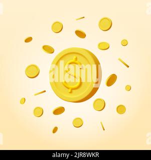 3D fallende Goldmünzen isoliert Stock Vektor
