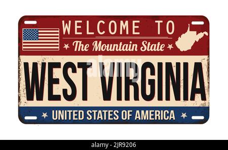 Willkommen bei West Virginia vintage rostigen Nummernschild auf weißem Hintergrund, Vektor-Illustration Stock Vektor