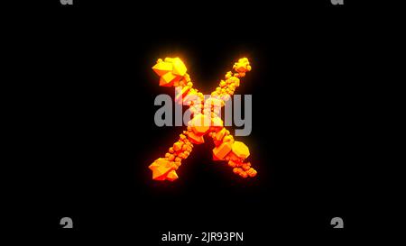 Niedliches Magma rockt Buchstaben X - brennendes heißes Orange - rotes Zeichen, isoliert - Objekt 3D Rendering Stockfoto