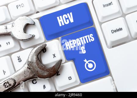 Konzeptionelle Bildunterschrift HCV Hepatitis C. konzeptuelle Foto-Lebererkrankung, die durch ein Virus verursacht wird Schwere chronische Erkrankung -48966 Stockfoto