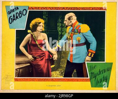 Lobby Card - The Mystericous Lady (1928) - ein Stummfilm von Metro-Goldwyn-Mayer mit Greta Garbo Stockfoto