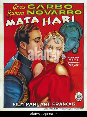 Mata Hari (MGM, 1931). Belgisches Filmplakat aus der Vorkriegszeit. Greta Garbo und Ramon Novarro. Stockfoto