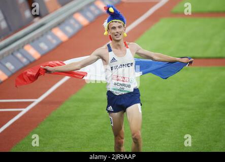 Yann Schrub aus Frankreich Bronzemedaille während der Leichtathletik, Menâ&#x80;&#X99;s 10 000m bei den Europameisterschaften München 2022 am 21. August 2022 in München, Deutschland - Foto: Laurent Lairys/DPPI/LiveMedia Stockfoto