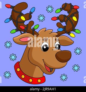 Weihnachten Rentier Kopf Farbige Cartoon Stock Vektor