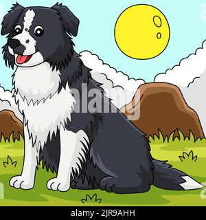 Border Collie Hund Farbige Cartoon Illustration Stock Vektor