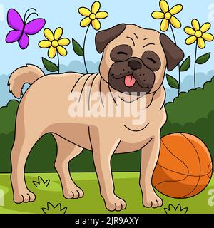 Mops Hund Farbige Cartoon Illustration Stock Vektor