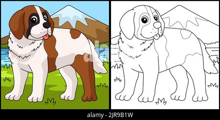 Saint Bernard Dog Coloring Page Illustration Stock Vektor