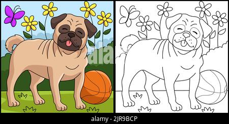 Pug Dog Coloring Page Farbige Illustration Stock Vektor