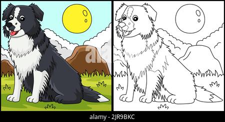 Border Collie Dog Coloring Page Illustration Stock Vektor