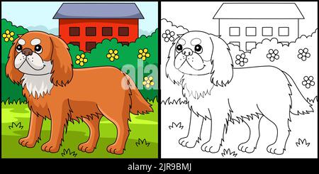 King Charles Spaniel Dog Coloring Illustration Stock Vektor