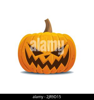 Halloween Kürbis mit einem grinsenden Gesicht ist auf weißem Hintergrund isoliert. Vektorgrafik. Stock Vektor