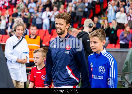 Aalborg, Dänemark. 21., August 2022. Lucas Andersen von AAB gesehen während des Superliga-Spiels 3F zwischen Aalborg Boldklub und Broendby IF im Aalborg Portland Park in Aalborg. (Foto: Gonzales Photo - Balazs Popal). Stockfoto